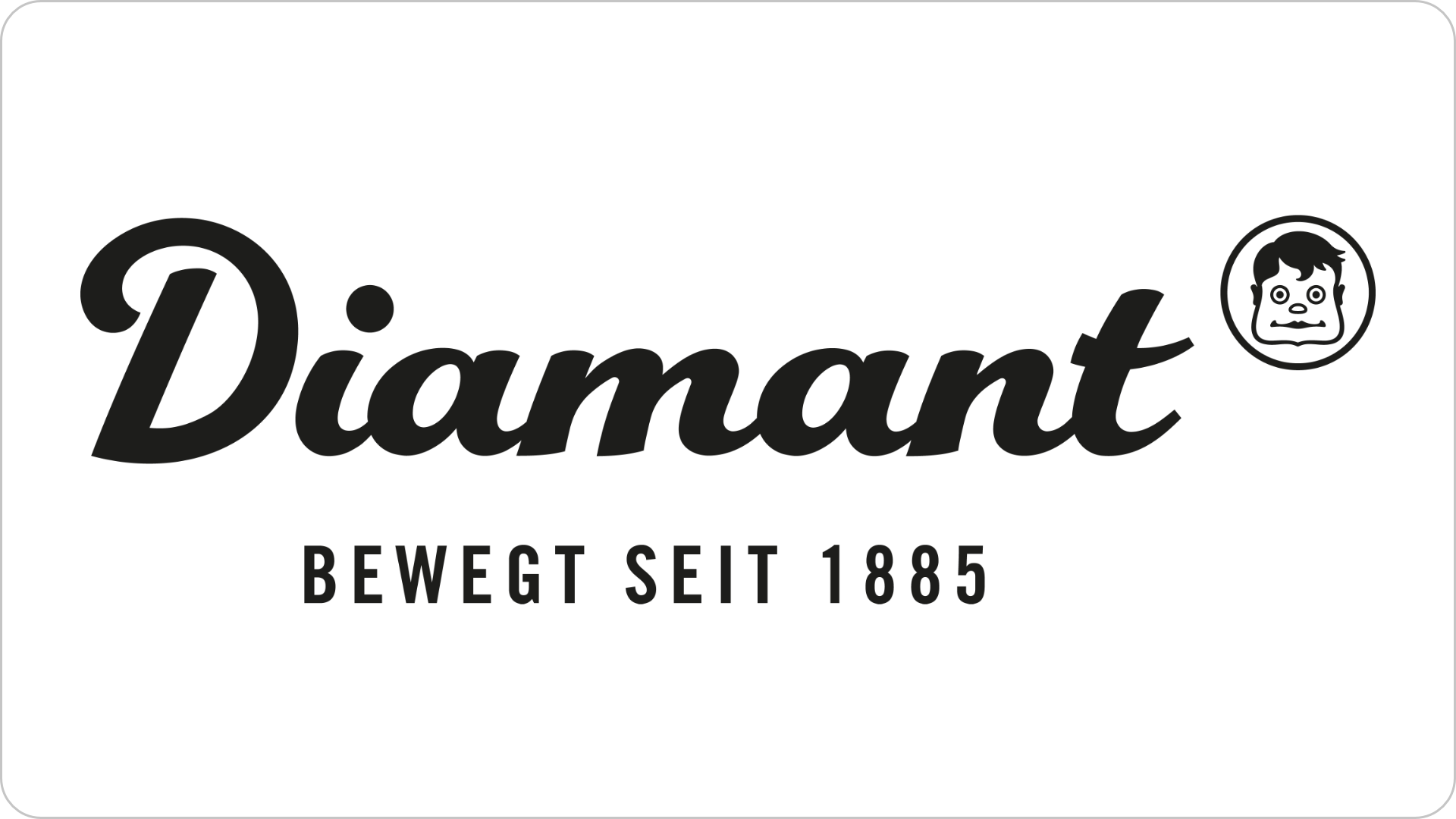 Logo der Marke "Diamant" mit dem Slogan "Bewegt seit 1885". Das Design ist schlicht auf einem weißen Hintergrund mit schwarzer Schrift. Rechts oben befindet sich ein kleines grafisches Symbol.
