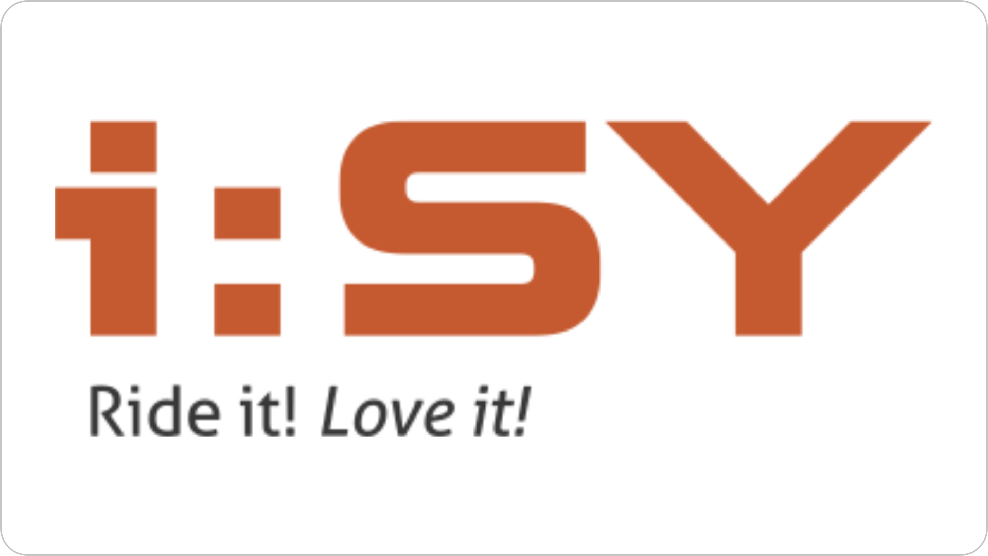 Logo von i:SY in orange mit dem Slogan "Ride it! Love it!" auf weißem Hintergrund.